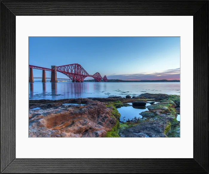 Framed Print : UK, Scotland, Lothian, Near Edinburgh, Queensferry, Forth Bridge over the Firth of Forth, Forth Road Bridge and Queensferry Crossing beyond