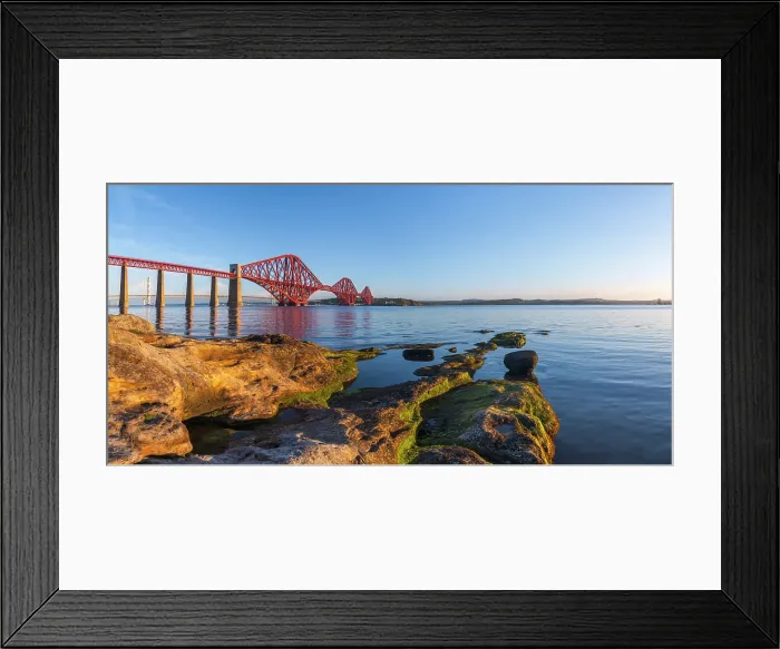 Framed Print : UK, Scotland, Lothian, Near Edinburgh, Queensferry, Forth Bridge over the Firth of Forth, Forth Road Bridge and Queensferry Crossing beyond
