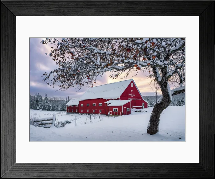 Framed Print : Pioneer Farm at sunset in winter, Columbia, New Hampshire, USA