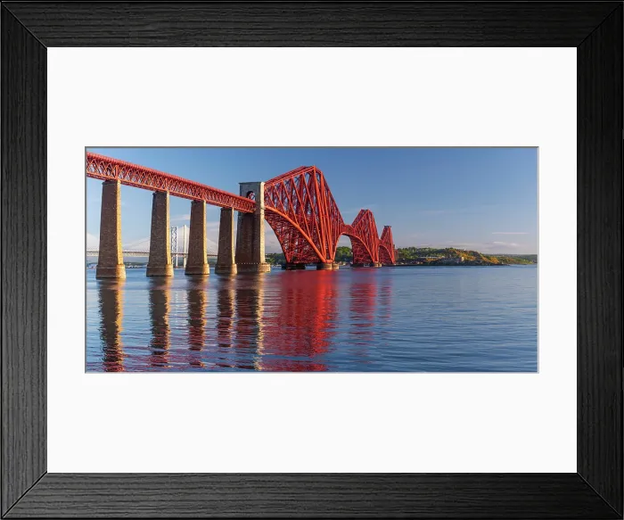 Framed Print : UK, Scotland, Lothian, Near Edinburgh, Queensferry, Forth Bridge over the Firth of Forth, Forth Road Bridge and Queensferry Crossing beyond