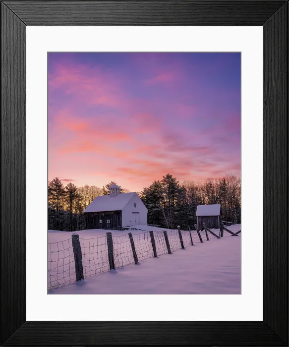 Framed Print : Winter sunrise at Muster Field Farm, North Sutton, New Hampshire, USA Framed Print : Winter sunrise at Muster Field Farm, North Sutton, New Hampshire, USA