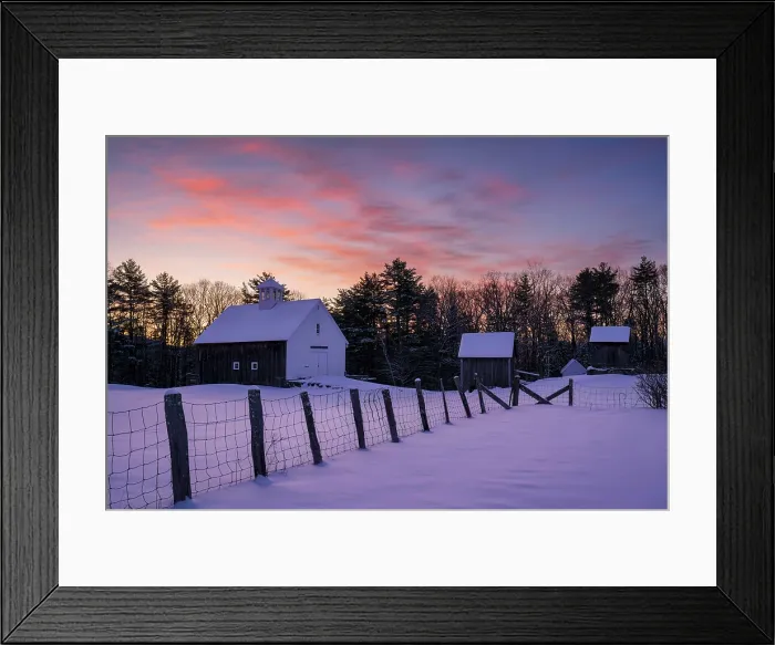 Framed Print : Winter sunrise at Muster Field Farm, North Sutton, New Hampshire, USA Framed Print : Winter sunrise at Muster Field Farm, North Sutton, New Hampshire, USA