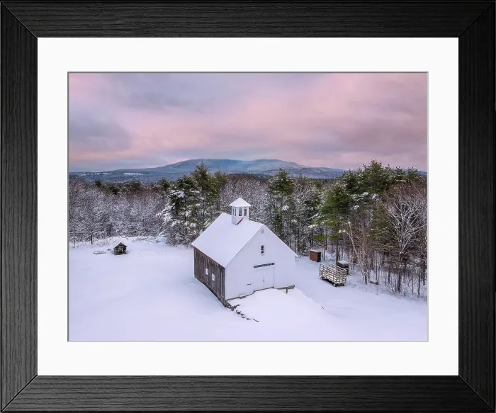 Framed Print : Muster Field Farm in snow at sunset, North Sutton, New Hampshire, USA Framed Print : Muster Field Farm in snow at sunset, North Sutton, New Hampshire, USA