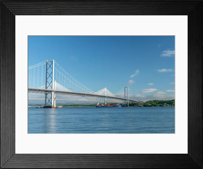 Framed Print : UK, Scotland, Lothian, Near Edinburgh, Queensferry, Forth Road Bridge and Queensferry Crossing