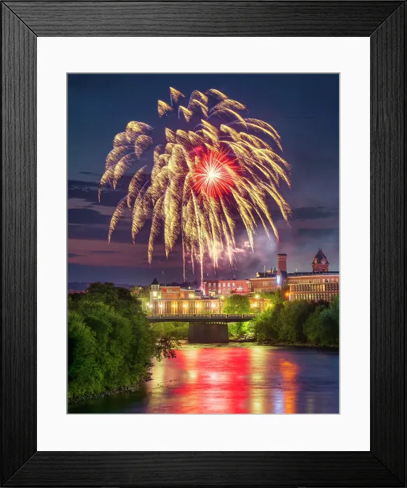 Framed Print : Fireworks over Merrimack River, Manchester, New Hampshire, USA Framed Print : Fireworks over Merrimack River, Manchester, New Hampshire, USA