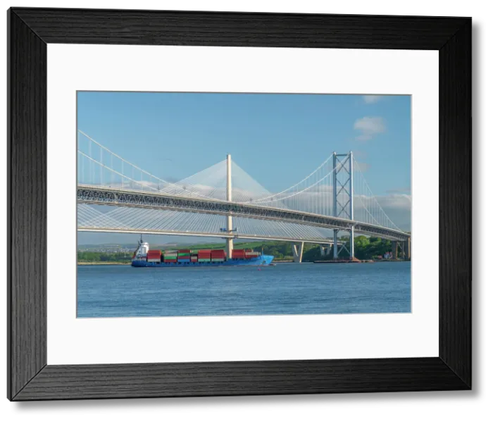 Framed Print : UK, Scotland, Lothian, Near Edinburgh, Queensferry, Forth Road Bridge and Queensferry Crossing Framed Print : UK, Scotland, Lothian, Near Edinburgh, Queensferry, Forth Road Bridge and Queensferry Crossing