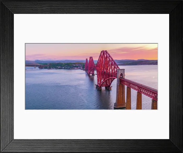 Framed Print : UK, Scotland, Lothian, Near Edinburgh, Queensferry, Forth Bridge with Forth Road Bridge and Queensferry Crossing Bridge to the left