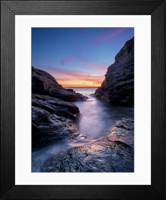 Framed Print : Sunset on the rocks at Beavertail State Park, Jamestown, Rhode Island, USA