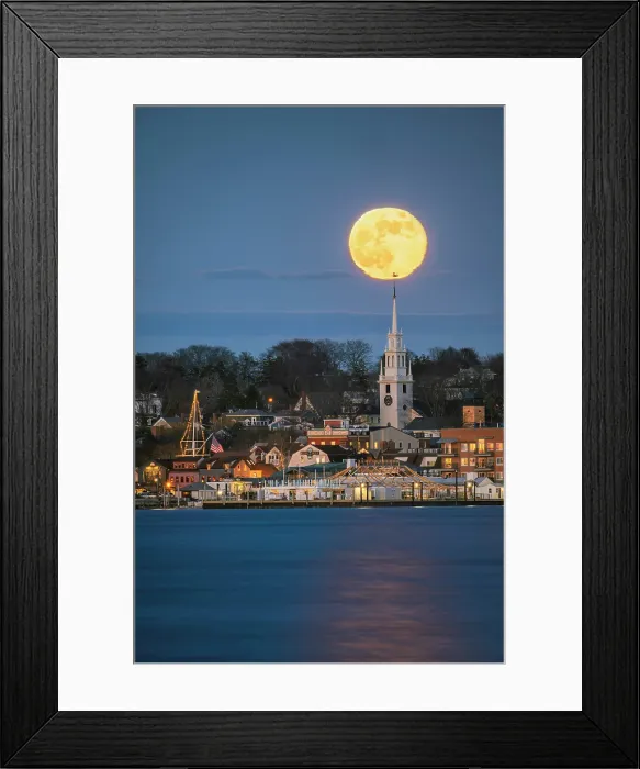 Framed Print : Cold moon rising over downtown Newport, Rhode Island, USA Framed Print : Cold moon rising over downtown Newport, Rhode Island, USA