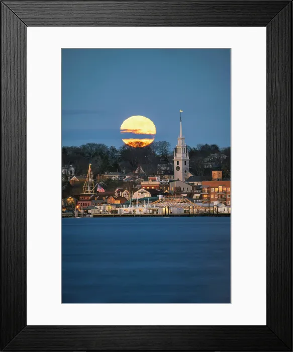 Framed Print : Cold moon rising over downtown Newport, Rhode Island, USA Framed Print : Cold moon rising over downtown Newport, Rhode Island, USA