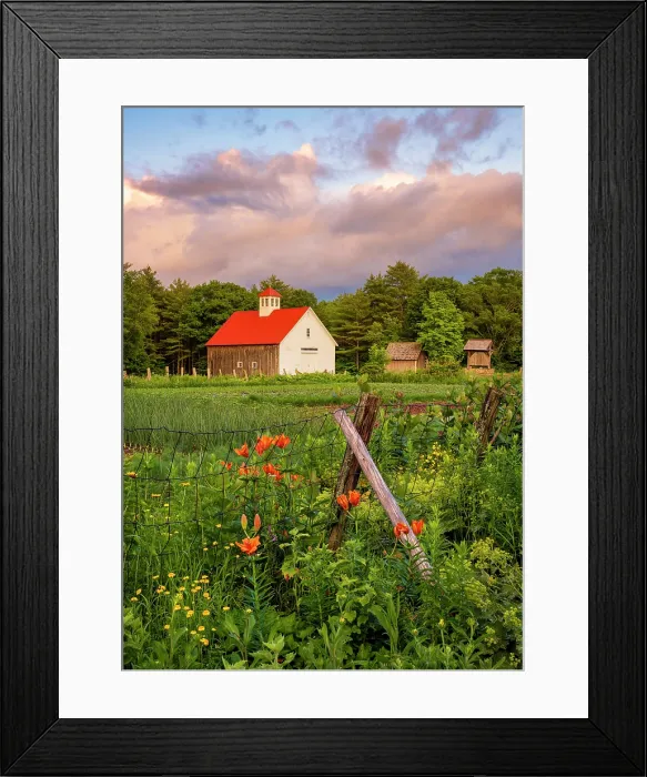 Framed Print : Sunset with clouds at Muster Field Farm and gardens, North Sutton, New Hampshire, USA Framed Print : Sunset with clouds at Muster Field Farm and gardens, North Sutton, New Hampshire, USA