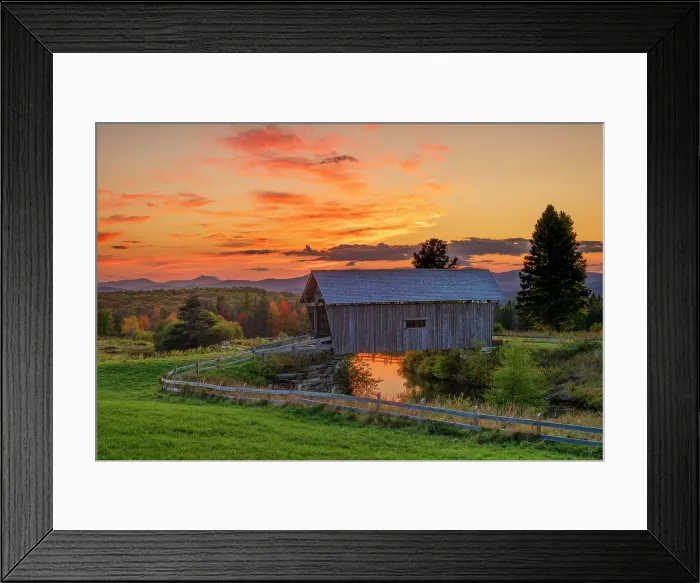 Framed Print : Autumn at A.M. Foster Bridge with pond reflection, Cabot, Vermont, USA Framed Print : Autumn at A.M. Foster Bridge with pond reflection, Cabot, Vermont, USA