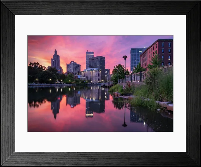 Framed Print : Sunset over Providence River with city reflection, Providence, Rhode Island, USA Framed Print : Sunset over Providence River with city reflection, Providence, Rhode Island, USA