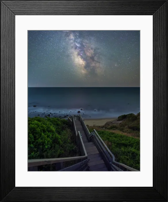 Framed Print : Milky Way over beach stairs on Block Island, Rhode Island, USA Framed Print : Milky Way over beach stairs on Block Island, Rhode Island, USA
