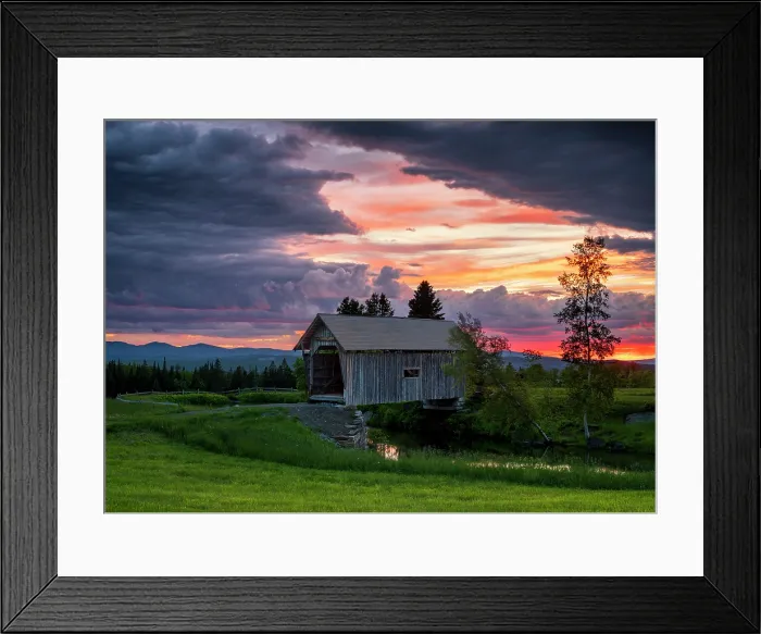 Framed Print : Sunset clouds over the A.M. Foster Bridge, Green Mountains, Cabot, Vermont, USA Framed Print : Sunset clouds over the A.M. Foster Bridge, Green Mountains, Cabot, Vermont, USA