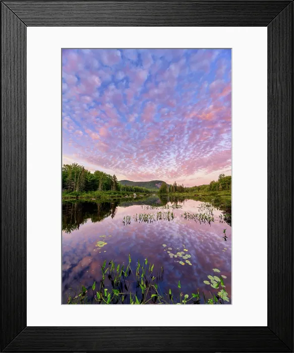 Framed Print : Sunset clouds over Turtlehead Pond, Green Mountains, Marshfield, Vermont, USA