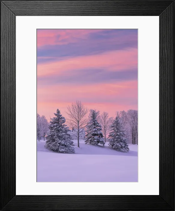 Framed Print : Sunrise over farmhouse and snow-covered trees, Green Mountains, Cabot, Vermont, USA Framed Print : Sunrise over farmhouse and snow-covered trees, Green Mountains, Cabot, Vermont, USA
