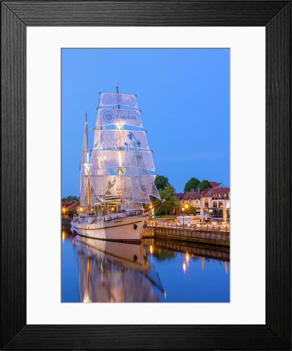 Framed Print : The Meridianas Sailing Ship on the Dane River at Dusk, Klaipeda, Lithuania Framed Print : The Meridianas Sailing Ship on the Dane River at Dusk, Klaipeda, Lithuania