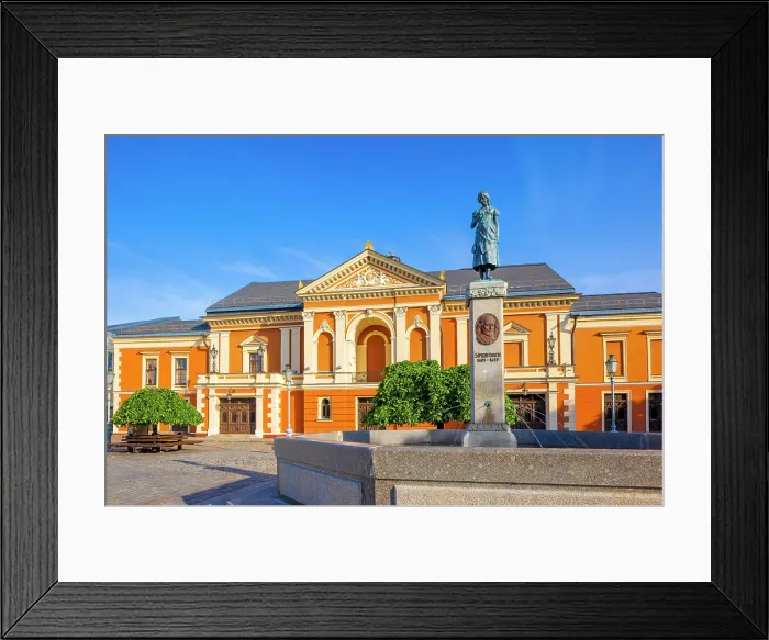 Framed Print : The Neoclassical Klaipeda Drama Theatre with the Annie from Tharau Statue, Klaipeda, Lithuania Framed Print : The Neoclassical Klaipeda Drama Theatre with the Annie from Tharau Statue, Klaipeda, Lithuania