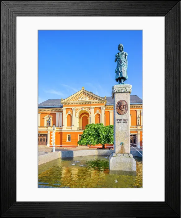 Framed Print : The Neoclassical Klaipeda Drama Theatre with the Annie from Tharau Statue, Klaipeda, Lithuania Framed Print : The Neoclassical Klaipeda Drama Theatre with the Annie from Tharau Statue, Klaipeda, Lithuania