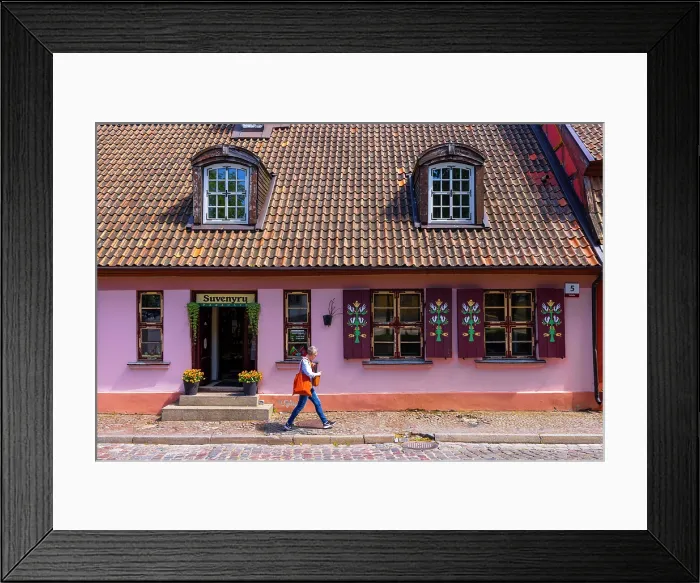 Framed Print : Shops in Traditional Germanic Architecture, Klaipeda, Lithuania Framed Print : Shops in Traditional Germanic Architecture, Klaipeda, Lithuania