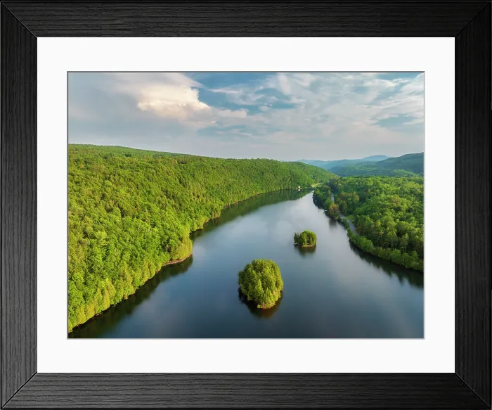 Framed Print : Lake Eligo with islands in summer, Hardwick, Vermont, USA Framed Print : Lake Eligo with islands in summer, Hardwick, Vermont, USA
