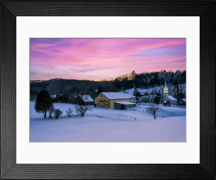 Framed Print : sunset over village and white-steeple church, East Corinth, Vermont, USA Framed Print : sunset over village and white-steeple church, East Corinth, Vermont, USA