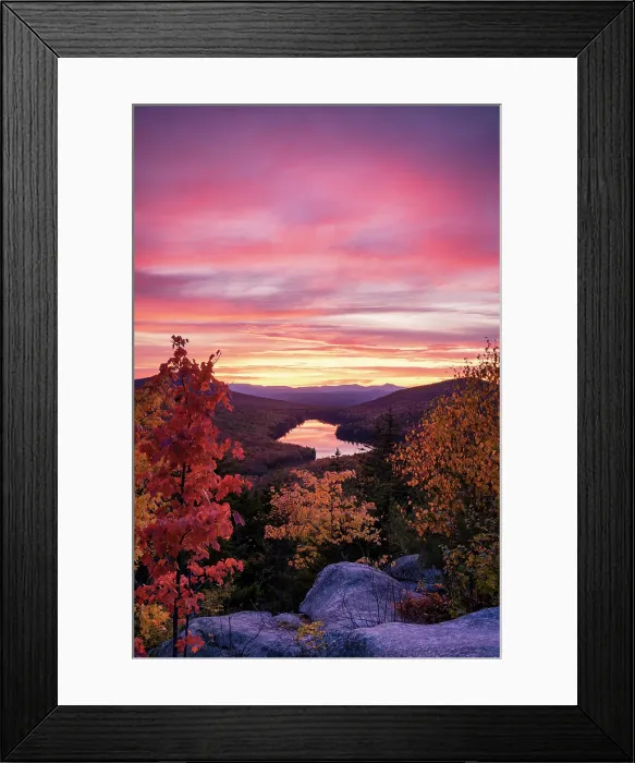 Framed Print : Autumn sunst from Owl's Head Mountain over Kettle Pond, Groton State Forest, Vermont, USA Framed Print : Autumn sunst from Owl's Head Mountain over Kettle Pond, Groton State Forest, Vermont, USA