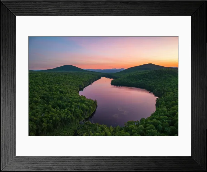 Framed Print : Summer sunset over Kettle Pond, Groton State Forest, Vermont, USA