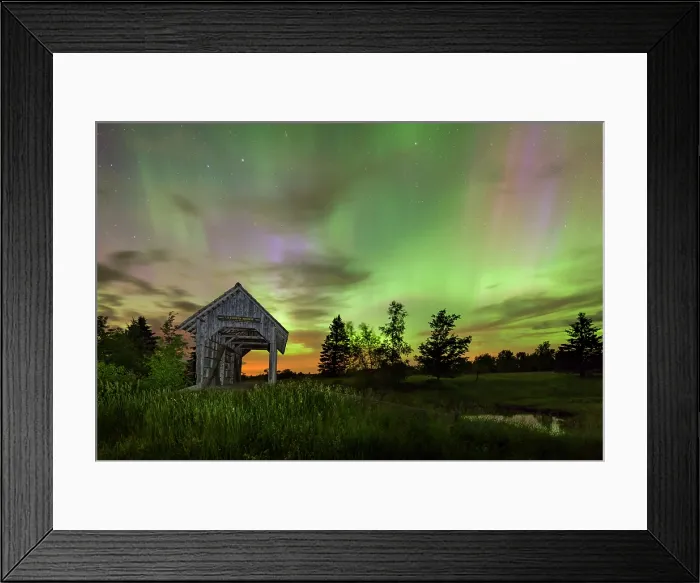 Framed Print : Northern Lights over the A.M. Foster Bridge, Green Mountains, Cabot, Vermont, USA Framed Print : Northern Lights over the A.M. Foster Bridge, Green Mountains, Cabot, Vermont, USA