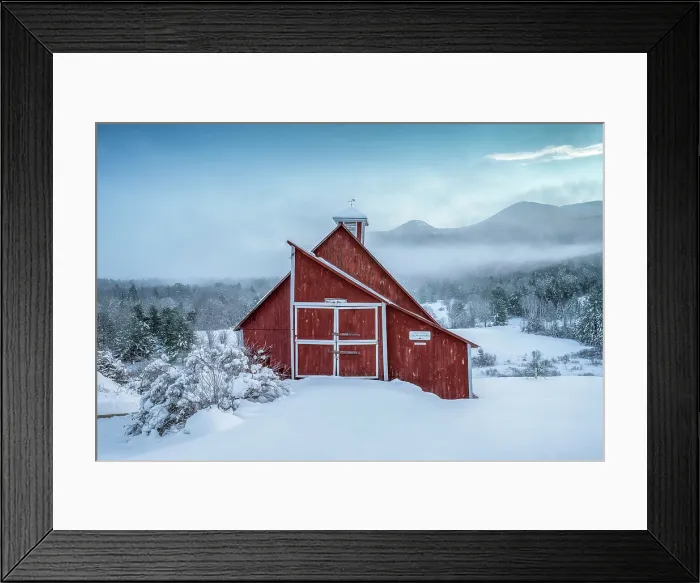 Framed Print : Grand View Farm in winter with fog below Mount Mansfield, Green Mountains, Stowe, Vermont, USA Framed Print : Grand View Farm in winter with fog below Mount Mansfield, Green Mountains, Stowe, Vermont, USA