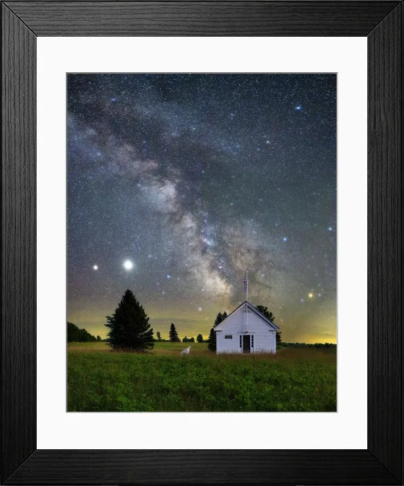 Framed Print : Milky Way over the old Walbridge Schoolhouse with Jupiter, Green Mountains, Cabot, Vermont, USA Framed Print : Milky Way over the old Walbridge Schoolhouse with Jupiter, Green Mountains, Cabot, Vermont, USA