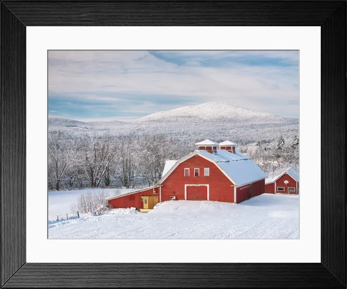 Framed Print : Red barn at foot of mountain in winter, Northeast Kingdom, Guildhall, Vermont, USA Framed Print : Red barn at foot of mountain in winter, Northeast Kingdom, Guildhall, Vermont, USA