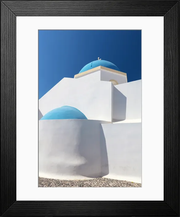 Framed Print : Whitewashed church with blue dome, Megalachori, Santorini, Cyclades Islands, Greece, Europe Framed Print : Whitewashed church with blue dome, Megalachori, Santorini, Cyclades Islands, Greece, Europe