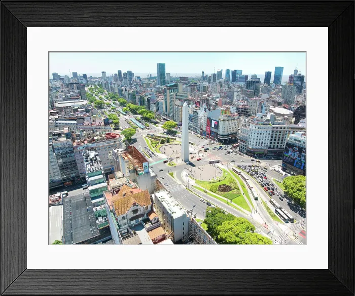 Framed Print : Aerial view of the Obelisk monument on the 9 de Julio Avenue with the Muebles Diaz Chalet in foreground, San Nicolas, Buenos Aires, Argentina Framed Print : Aerial view of the Obelisk monument on the 9 de Julio Avenue with the Muebles Diaz Chalet in foreground, San Nicolas, Buenos Aires, Argentina