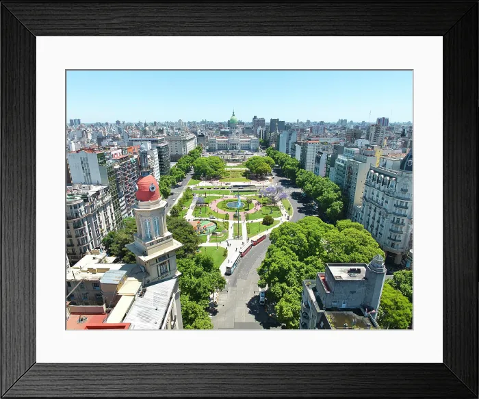 Framed Print : Aerial view of the Argentine National Congress and Plaza del Congreso square from Avenida de Mayo with La Inmobiliaria building in foreground, Monserrat, Buenos Aires, Argentina Framed Print : Aerial view of the Argentine National Congress and Plaza del Congreso square from Avenida de Mayo with La Inmobiliaria building in foreground, Monserrat, Buenos Aires, Argentina