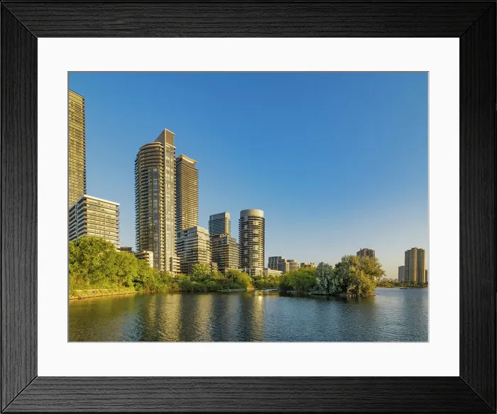 Framed Print : Condominiums along Lake Ontario shoreline at Humber Bay in Toronto, Ontario, Canada