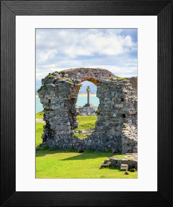 Framed Print : View towards St Dwynwen Church ruins and a Celtic cross on Llanddwyn Island in Anglesey, Wales Framed Print : View towards St Dwynwen Church ruins and a Celtic cross on Llanddwyn Island in Anglesey, Wales