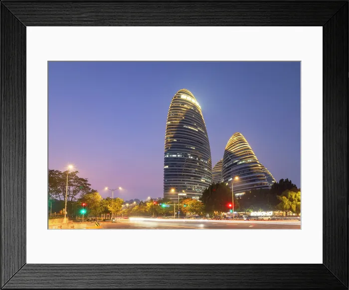 Framed Print : Wangjing SOHO complex at dusk, Chaoyang, Beijing, China