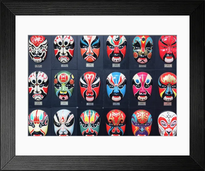 Framed Print : Painted masks at shop on South Luogu Lane, Beijing, China