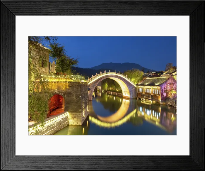 Framed Print : Gubei Water Town at dusk, Simatai, Beijing, China Framed Print : Gubei Water Town at dusk, Simatai, Beijing, China
