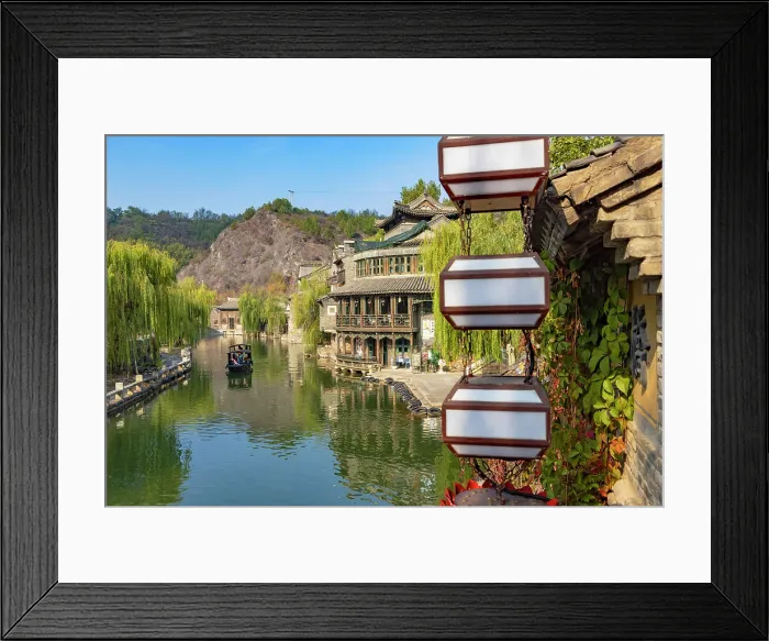 Framed Print : Boat on canal in Gubei Water Town, Simatai, Beijing, China Framed Print : Boat on canal in Gubei Water Town, Simatai, Beijing, China