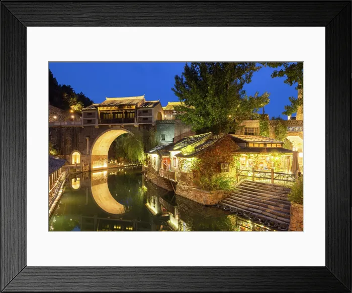 Framed Print : Gubei Water Town at dusk, Simatai, Beijing, China Framed Print : Gubei Water Town at dusk, Simatai, Beijing, China