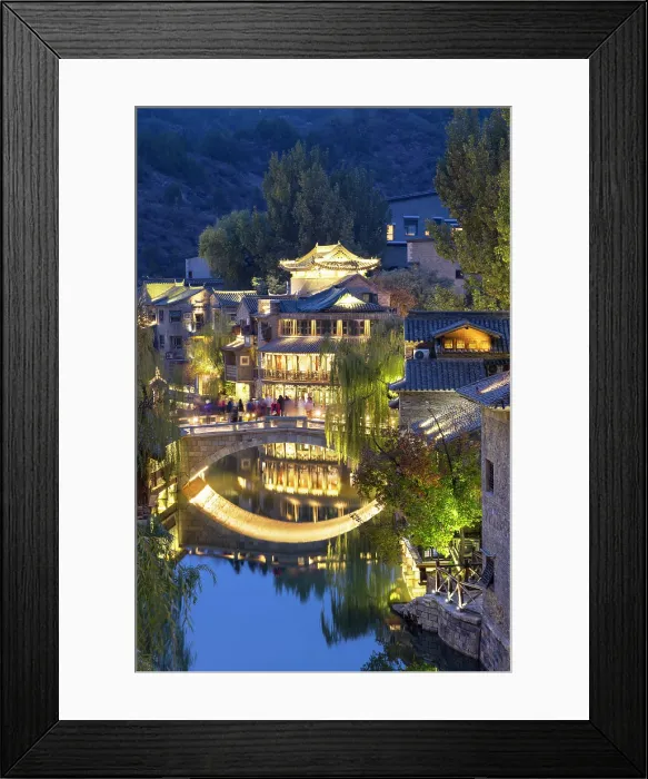 Framed Print : Gubei Water Town at dusk, Simatai, Beijing, China Framed Print : Gubei Water Town at dusk, Simatai, Beijing, China