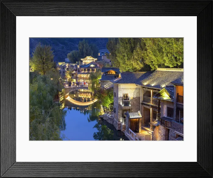 Framed Print : Gubei Water Town at dusk, Simatai, Beijing, China Framed Print : Gubei Water Town at dusk, Simatai, Beijing, China