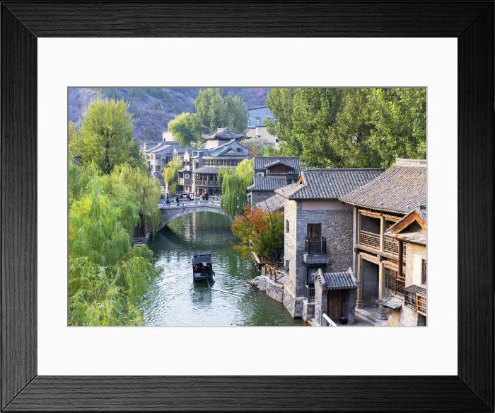 Framed Print : Boat on canal in Gubei Water Town, Simatai, Beijing, China Framed Print : Boat on canal in Gubei Water Town, Simatai, Beijing, China