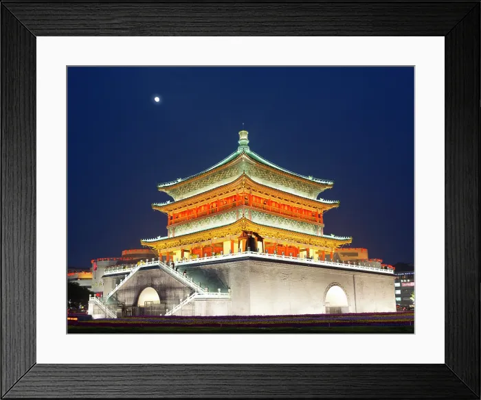 Framed Print : China, Zhonghua, Shanxi, Sian, Xi'an, Xian, Drum tower lit up at night in the centre of Xian Framed Print : China, Zhonghua, Shanxi, Sian, Xi'an, Xian, Drum tower lit up at night in the centre of Xian