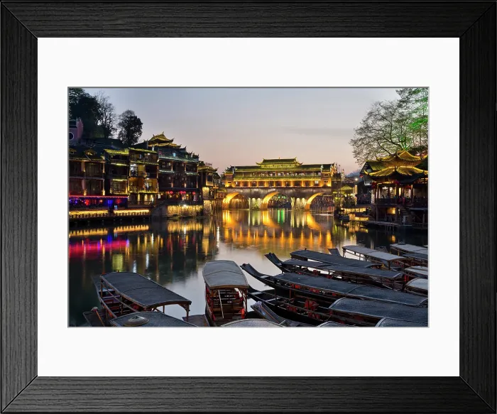Framed Print : China, Zhonghua, Hunan, Fenghuang ancient city illuminated at night Framed Print : China, Zhonghua, Hunan, Fenghuang ancient city illuminated at night