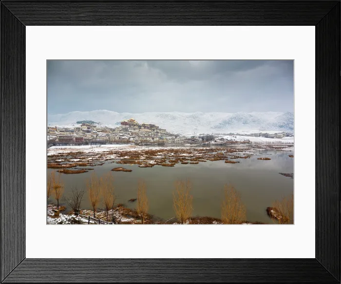 Framed Print : China, Zhonghua, Yunnan, Zhongdian, Songzanlin Tibetan Monastery reflected in the lake, Shangri La county Framed Print : China, Zhonghua, Yunnan, Zhongdian, Songzanlin Tibetan Monastery reflected in the lake, Shangri La county