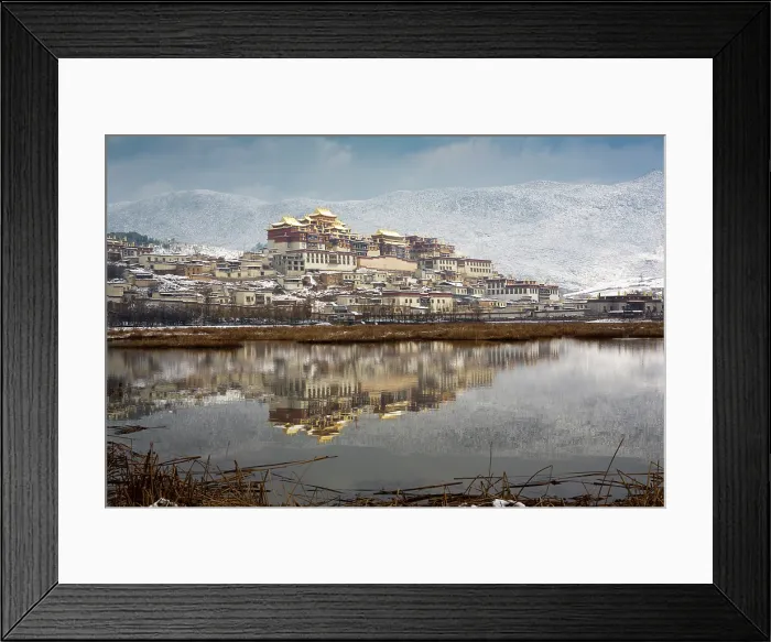 Framed Print : China, Zhonghua, Yunnan, Zhongdian, Songzanlin Tibetan Monastery reflected in the lake, Shangri La county Framed Print : China, Zhonghua, Yunnan, Zhongdian, Songzanlin Tibetan Monastery reflected in the lake, Shangri La county